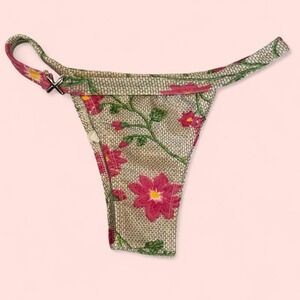 Lody Vintage Green Pink Floral Cheeky Bikini Bottoms